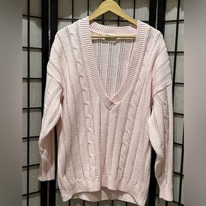 VINTAGE Britches Pink COTTON CABLE Knit Sweater, MADE IN THE USA, WOMEN SIZE XL
